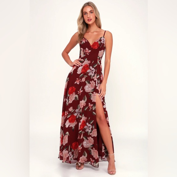 Lulu’s Burgundy Floral Maxi Dress - Picture 4 of 5
